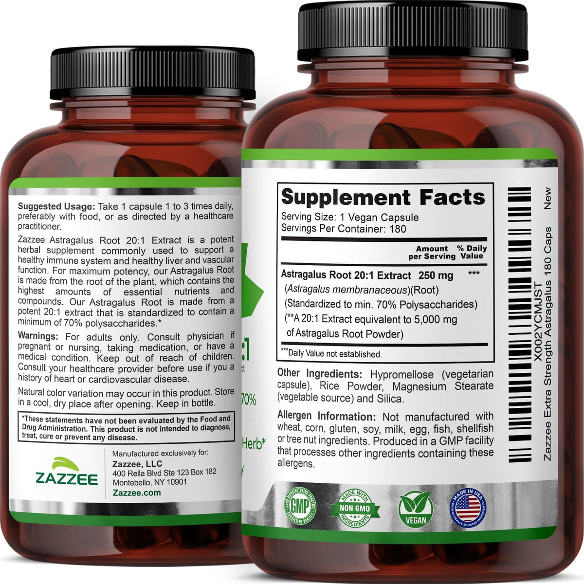 Zazzee Extra Strength Astragalus Root 20:1 Extract, 70% Polysaccharides, 180 Vegan Capsules, 6 Month Supply, Astragalus Membranaceus, Immune System Support, Non-GMO, Herbal Supplement, Made in the USA - PrimeBioHealth - canada supplements