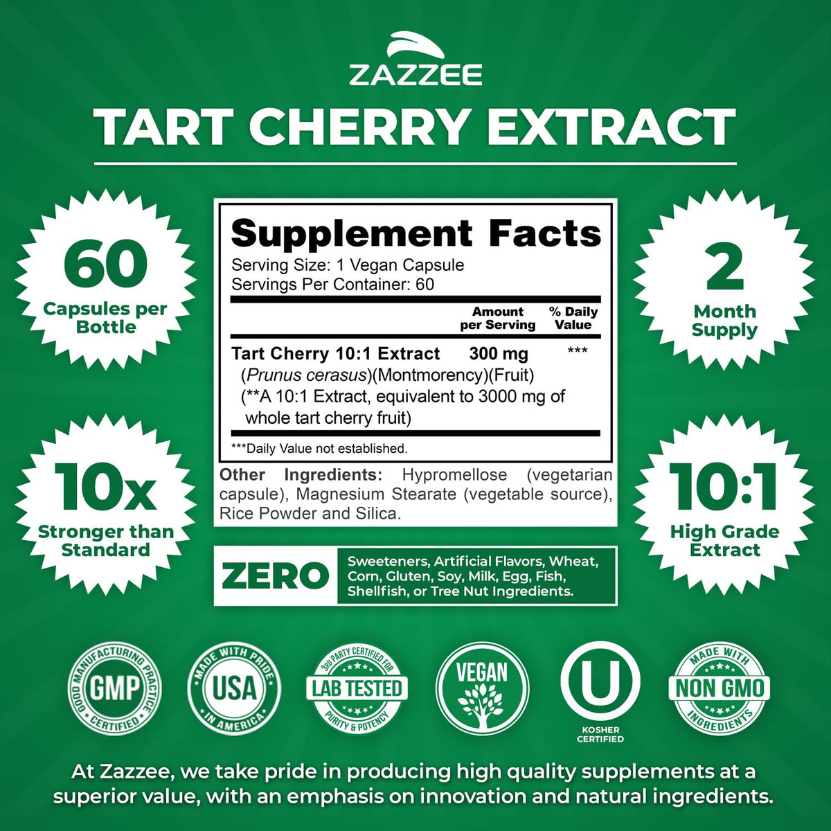 Zazzee Tart Cherry 10:1 Extract, 200 Vegan Capsules, 6+ Month Supply, Montmorency Cherry, Certified Kosher, Joint & Uric Acid Support, Antioxidant Support Formula, Non-GMO, Made in the USA - PrimeBioHealth - canada supplements