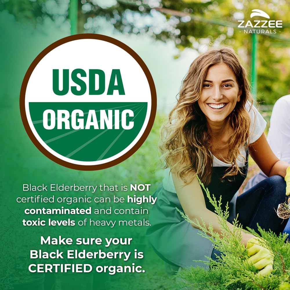 Zazzee USDA Organic Black Elderberry 10:1 Extract, 120 Vegan Capsules, 2 Month Supply, Sambucus Nigra, Antioxidant & Immune Support, Concentrated 10X Extract, All-Natural, Non-GMO, Made in the USA - PrimeBioHealth - canada supplements