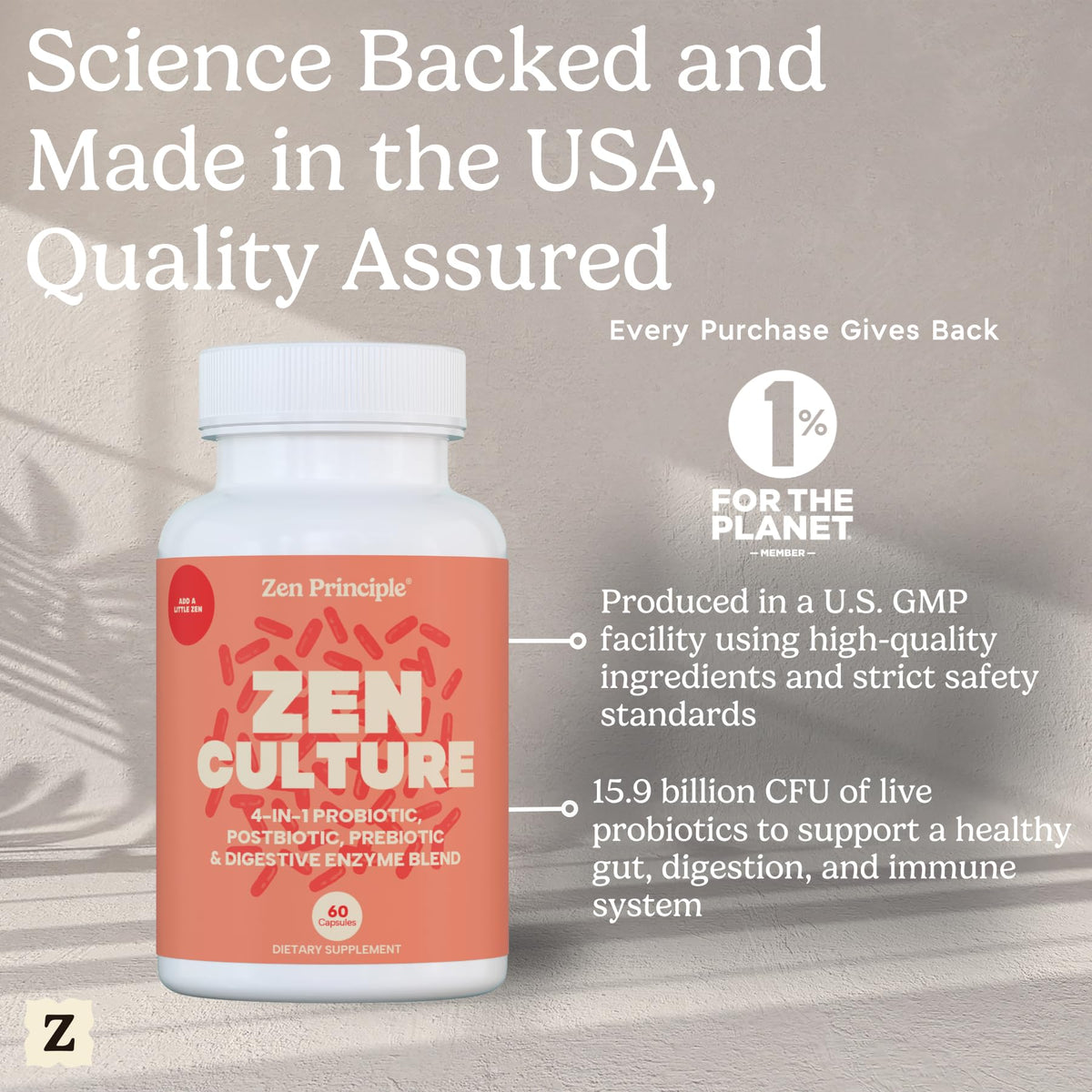 Zen Principle Zenculture™ – 4-in-1 Synbiotic Supplement (Probiotic + Prebiotic + Postbiotic + Digestive Enzymes) with CoreBiome®. Anti Bloating, - PrimeBioHealth - canada supplements