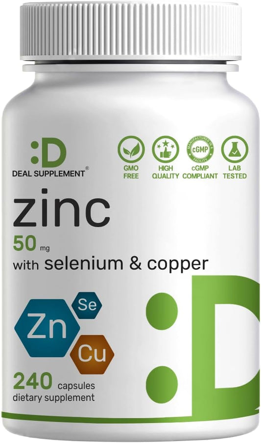 Zinc Picolinate 50mg with Copper & Selenium, 240 Capsules | 3-in-1 High Absorption Mineral Complex | Chelated Zinc Supplement for Immune Support* | 8 Month Supply - PrimeBioHealth - canada supplements